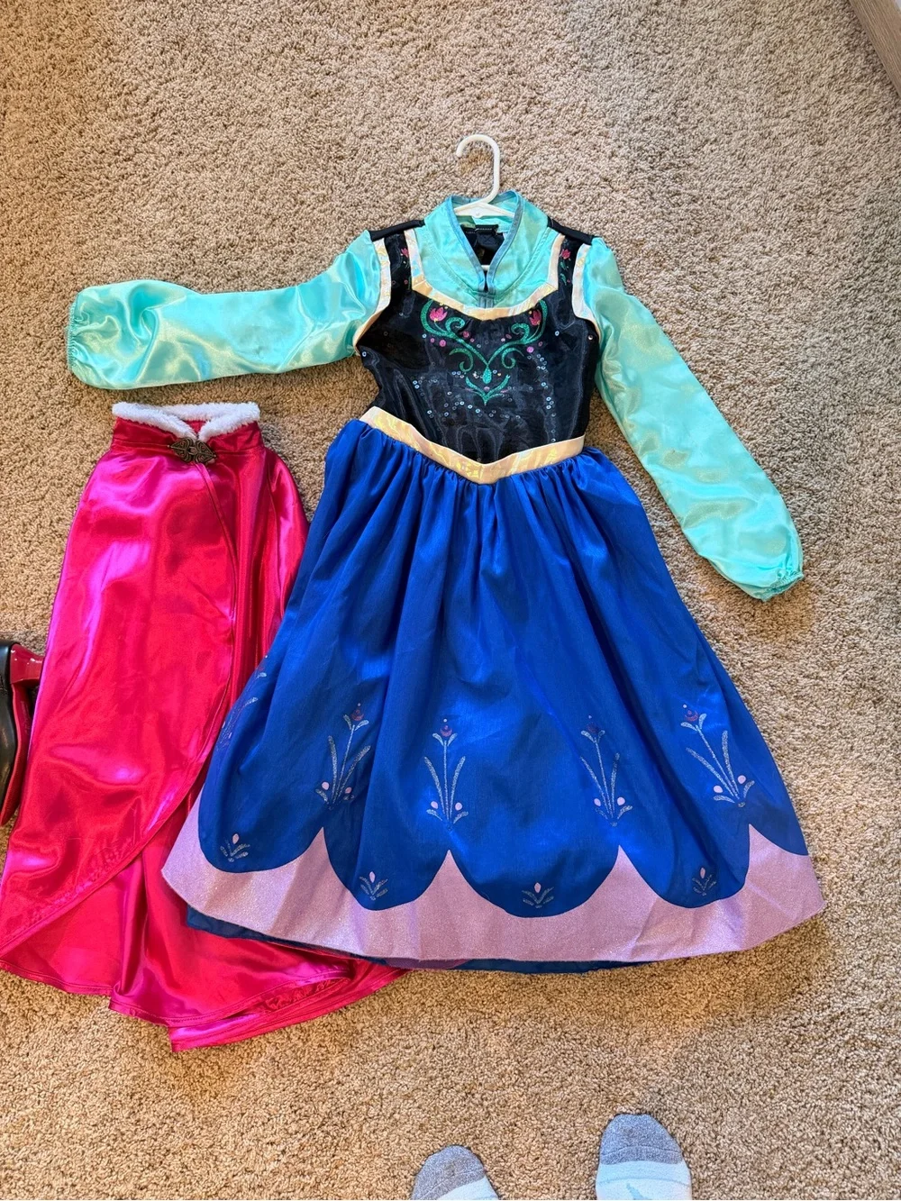 Disney Anna-Inspired Blue Dress with Pink Cape and Black Boots - Picture 4 of 4